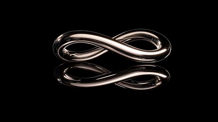 Naklejka premium Polished metal infinity symbol reflecting on black background.