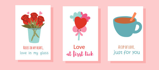 Cute Valentine's Day Card Set: Three adorable Valentine's Day cards with romantic illustrations and heartfelt messages. Perfect for expressing your love and affection. 
