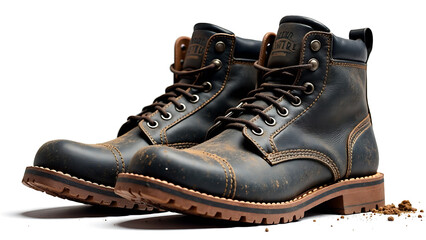 transparent png background cutouts of old rugged worker or homeless poor boots shoes collection Set covered with mud and dust in black and brown colors new image 