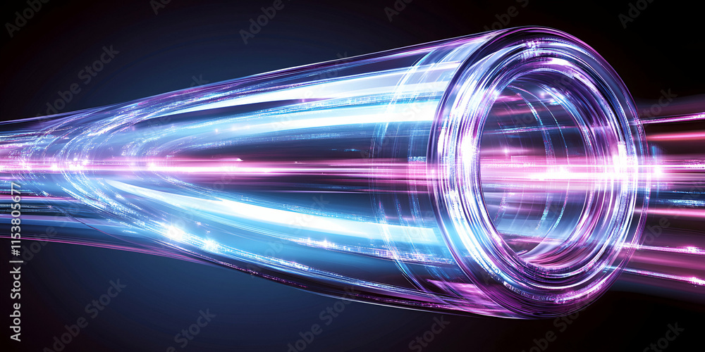 Poster abstract digital tunnel, data streams flowing through a futuristic corridor with intense light effec