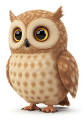 Naklejka premium Adorable Cartoon Owl Cute Bird Wildlife Animal Illustration Baby Owl Fluffy Feathers Brown Owl Big