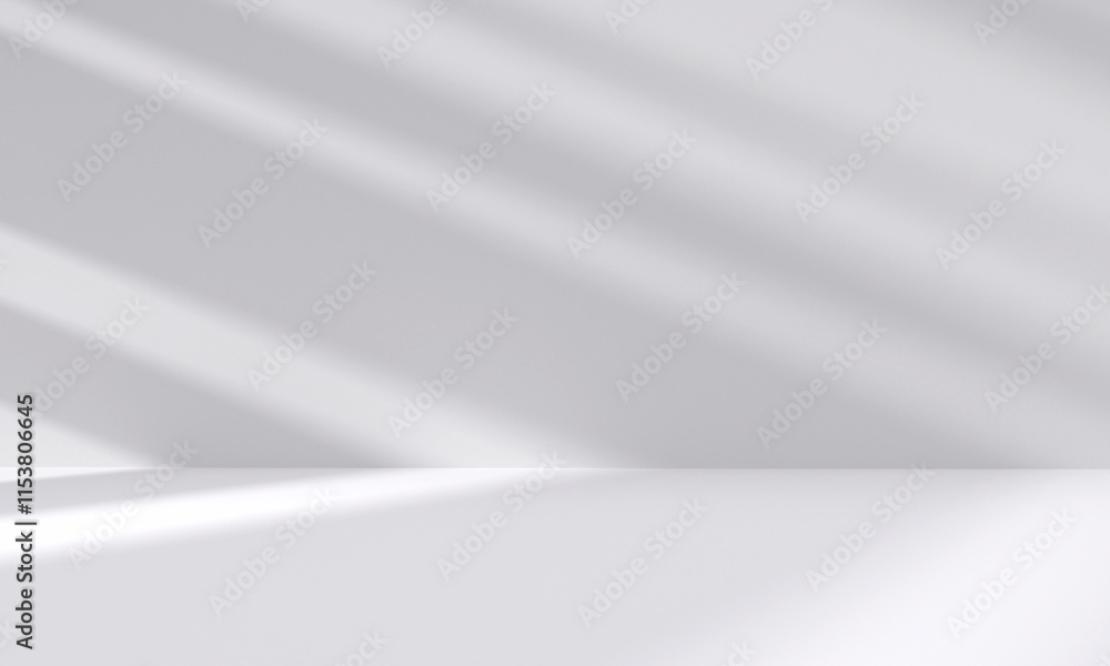 Wall mural abstract white studio room with light and shadow from window background for product display presenta