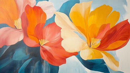 Vibrant Floral Canvas: Abstract Painting of Colorful Flowers with Bold Brushstrokes, Evoking Joy and Serenity