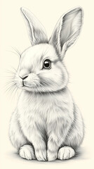 Adorable Bunny Rabbit, Sitting Quietly, Penciled Art