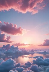 Fototapeta premium Pastel pink and blue sunrise cloudscape Soft light, spring/summer feel , beautiful, heavenly, serene