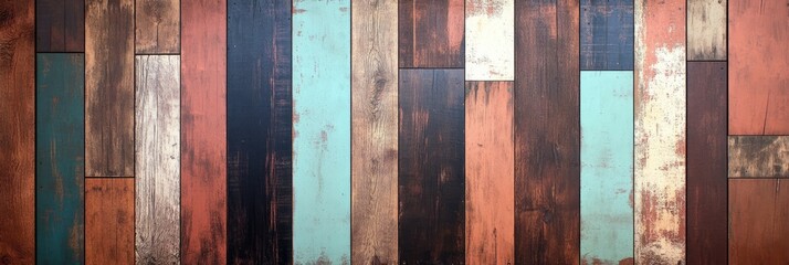 A textured wooden panel background featuring various colors and finishes.
