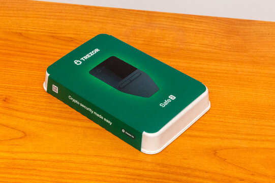 Pruszcz Gdanski, Poland - December 21, 2024: Box with new Trezor Safe 3. Trezor is hardware crypto wallet.