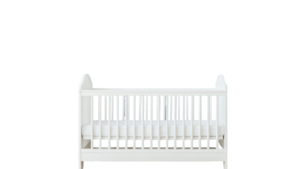 A classic white baby crib for infants. transparent background
