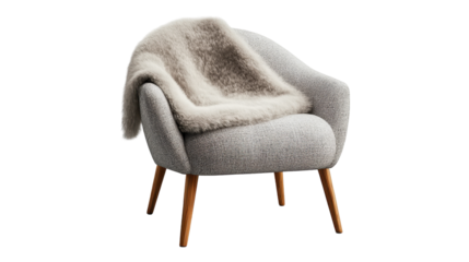 Cozy armchair with soft blanket for relaxation. transparent background