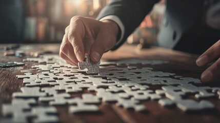 human hand making a business word puzzle