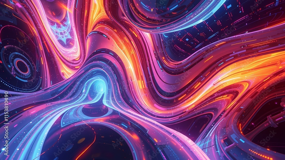 Poster abstract background design with swirling colorful waves and vibrant circles creates a dynamic and ar