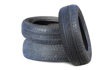 old worn damaged tires isolated on white background