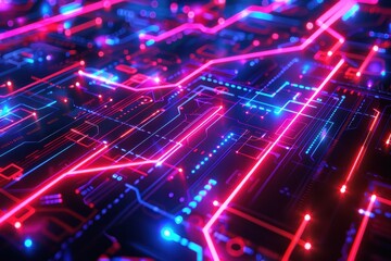 Obraz premium Abstract Futuristic Circuit Board with Glowing Red and Blue Lines