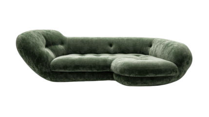 Stylish green velvet sofa for modern interiors. transparent background