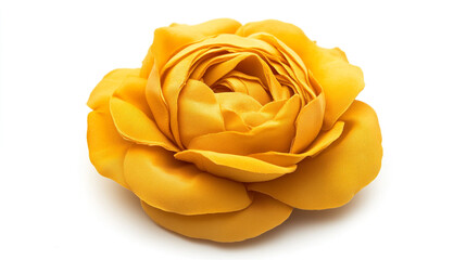 Single rose flower head in bright yellow color, isolated on white background.