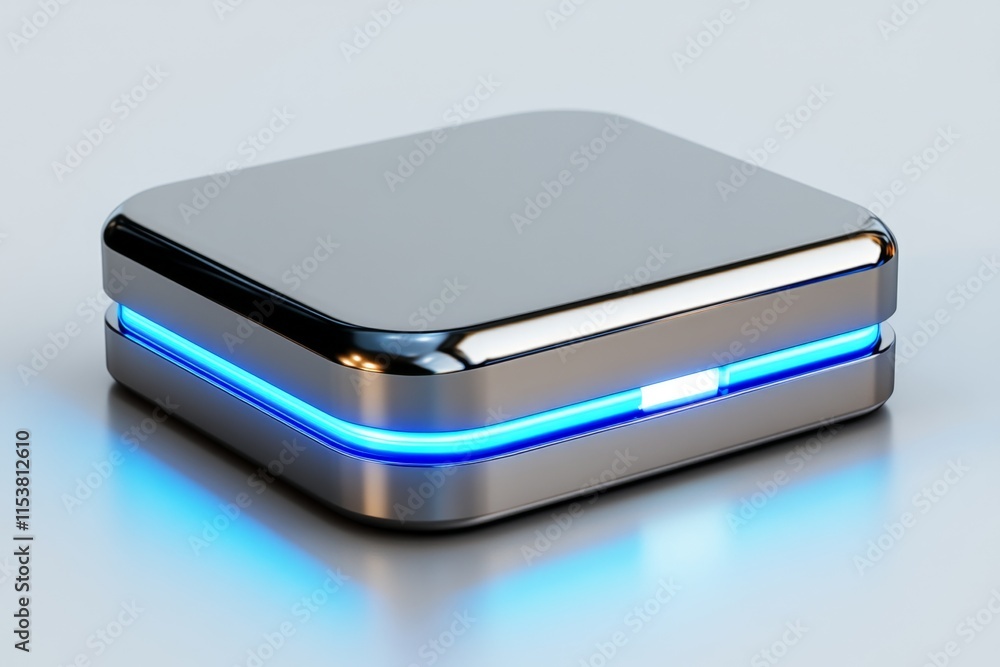 Aufkleber a stylized icon of an external hdd with soft blue led lines glowing subtly, set against a clean whit
