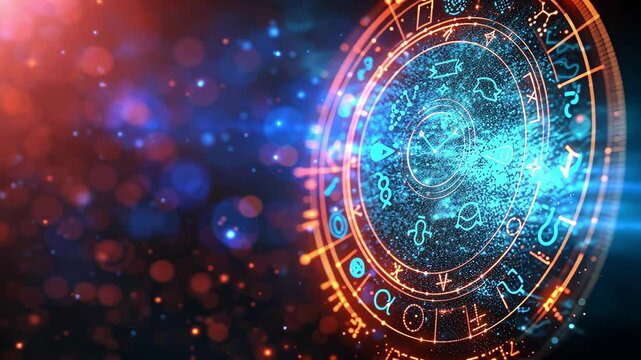 Horoscope circle with zodiac signs on abstract background