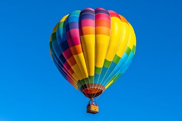 Fototapeta premium An HDR close-up of a colorful hot air balloon with detailed stitching and vibrant panels against a bright blue sky