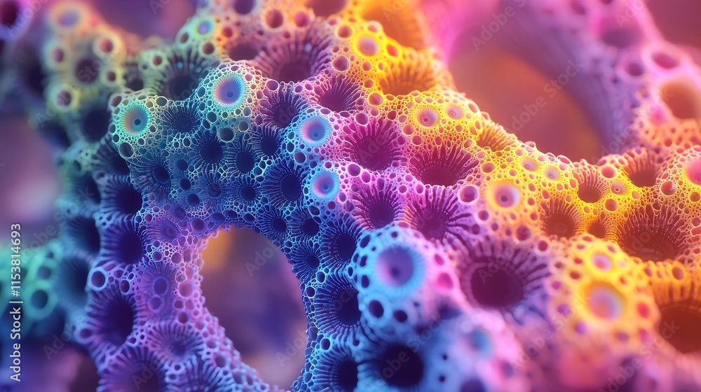 Poster mesmerizing and intricate fractal patterns pulsating with a vibrant neon color palette creating a ca