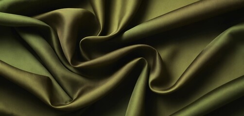 Fototapeta premium Luxurious Olive Green Satin Fabric Drape