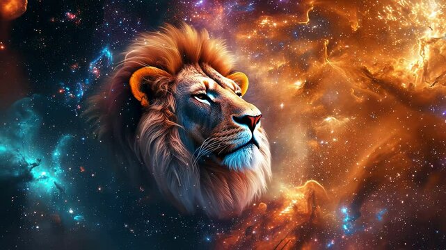 Leo Zodiac Sign Against Space Nebula