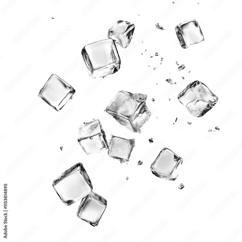 Poster falling ice cubes isolated transparent background