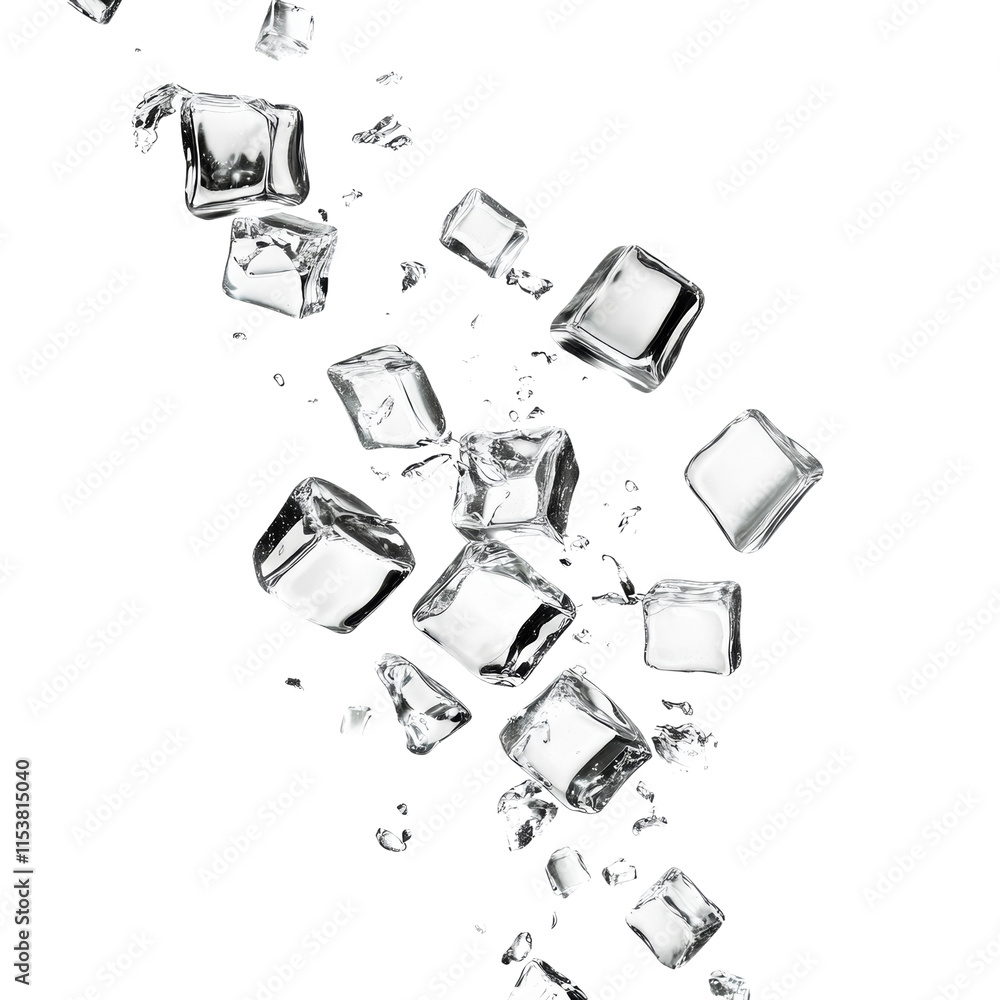 Poster falling ice cubes isolated transparent background