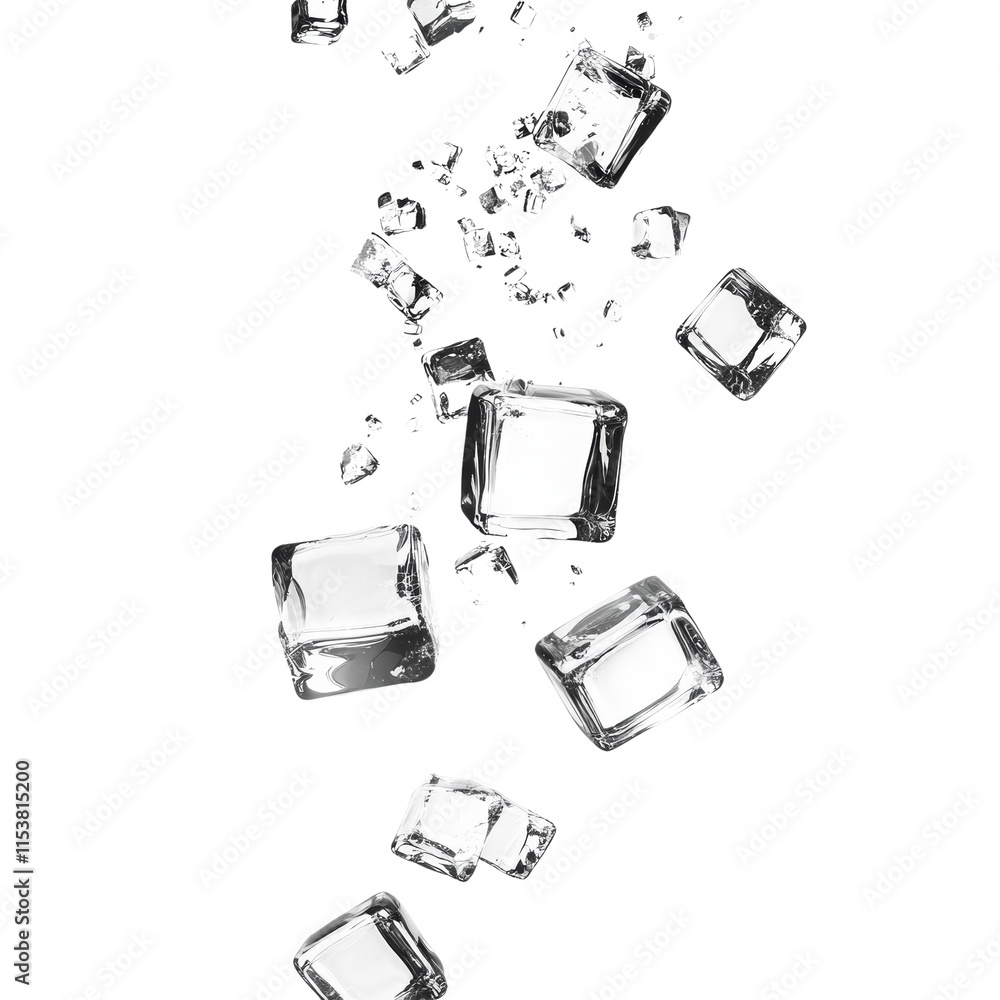 Poster falling ice cubes isolated transparent background