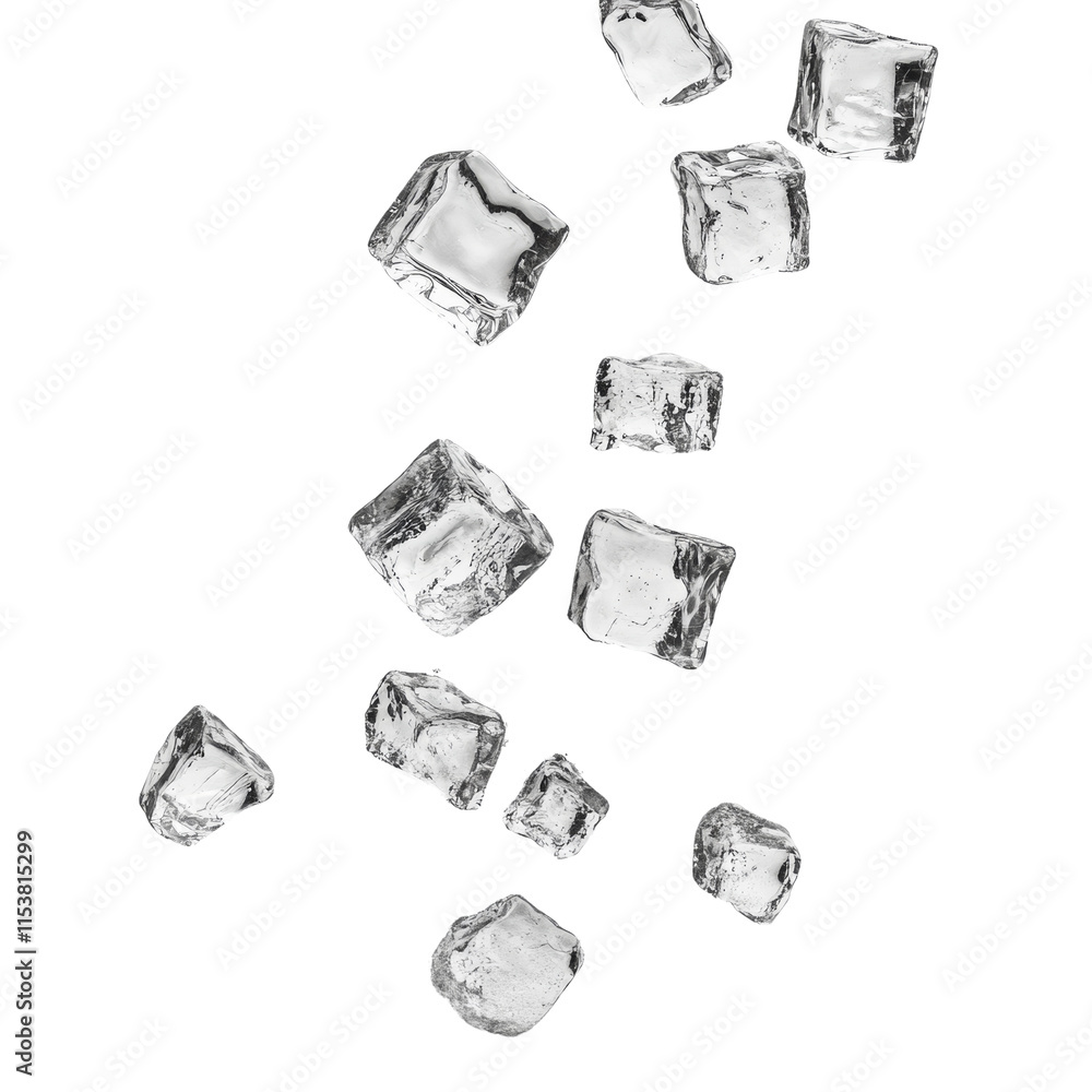 Poster falling ice cubes isolated transparent background