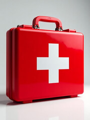 Obraz premium A striking red medical kit with a bold white cross symbol on its front on transparent background new image