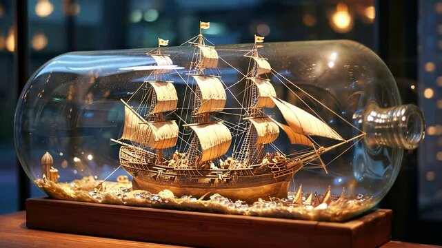 ship in a glass bottle on the beach