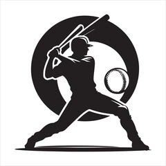 Baseball player silhouette design vector. Baseball swing vector silhouette illustration on a white background