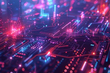 Obraz premium Abstract Neon Circuitry With Glowing Lines