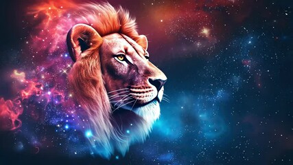 Leo Zodiac Sign Against Space Nebula