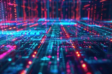 Abstract Digital Circuitry with Red and Blue Lights