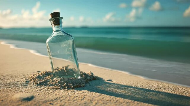 glass bottle with a message on the seashore