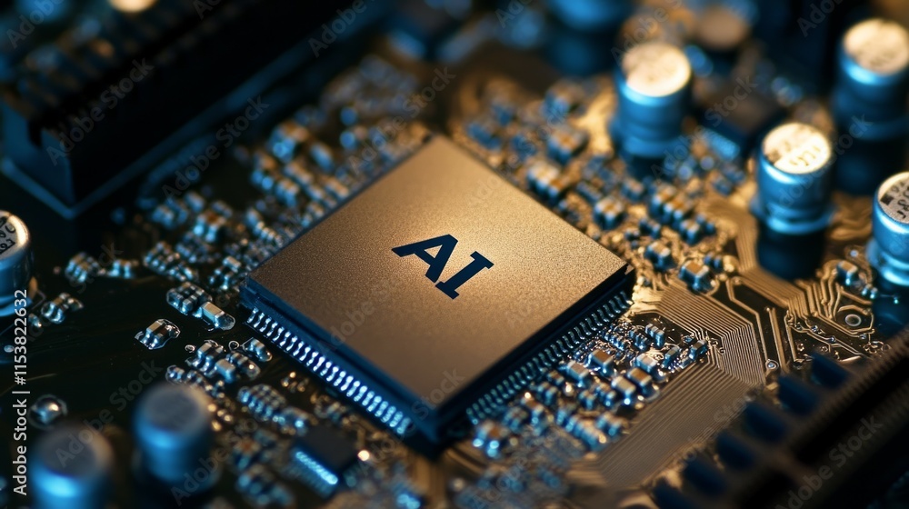Poster concept ai (artificial intelligence) technology, chip ic on pcb, pcb circuit board, microprocessor