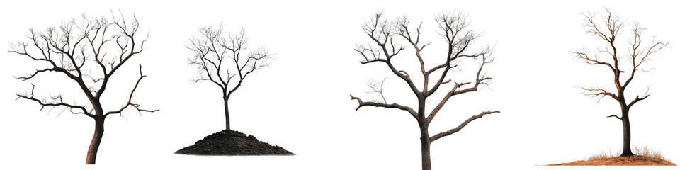 Obraz premium Detailed Illustration of Four Seasonal Trees Displaying Transition from Winter to Spring, Summer, and Autumn Stages