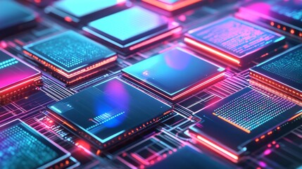 Bright Animated Quantum Chips with Tech Effects