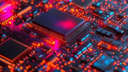Circuit Board with Machine Learning Theme and Bright Lighting