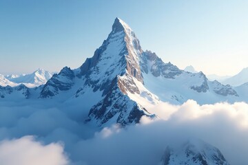 Obraz premium Dense fog swirls around snow-capped mountain peak, snow, nature, summits