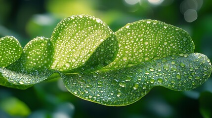 Green Leaf with Dew Drops: Nature's Macro Photography