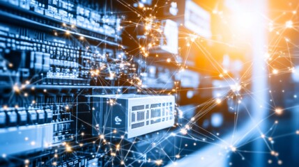 Data Center Equipment with Blueprint Overlay in Sunlight