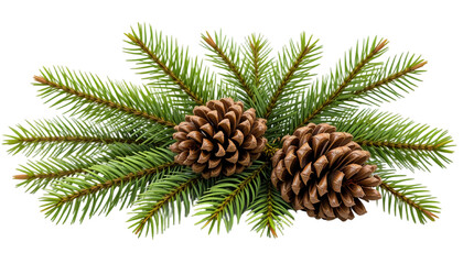 Pine cones with green pine branches isolated on white background. Suitable for marketing or business purposes. PNG file