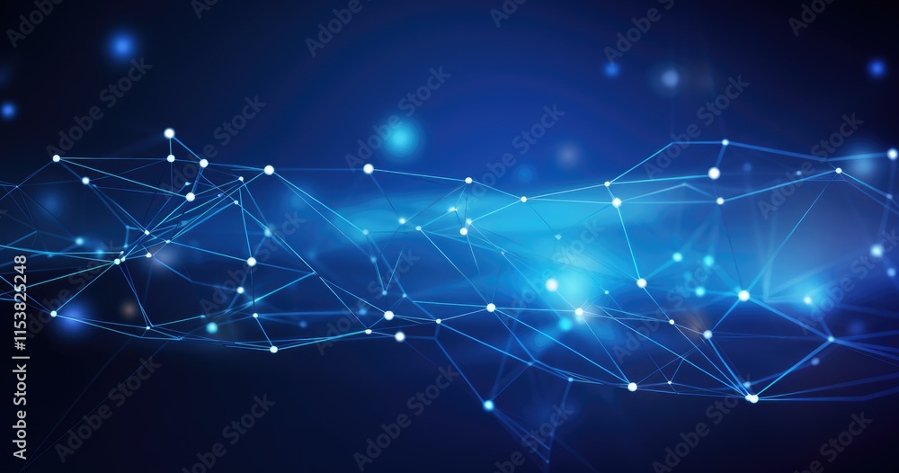 Aufkleber abstract digital design with interconnected lines and glowing nodes on a blue background.