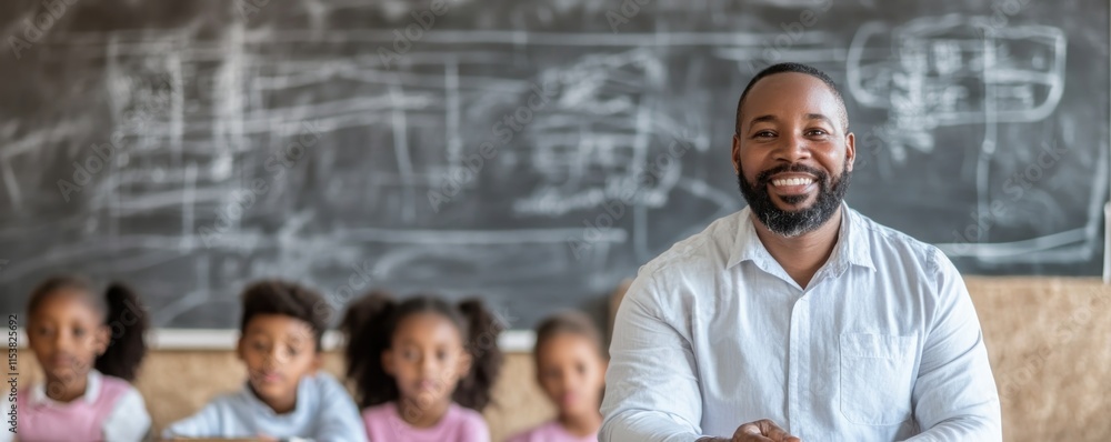Poster capture the essence of an enthusiastic teacher supporting students in an interactive learning task, 