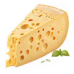 close-up of a piece of cheese with holes.
