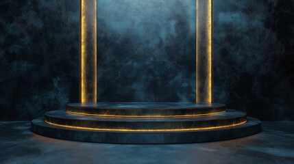 elegant dark blue background with podiums