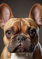 Playful French Bulldog face set with adorable wrinkles and big brown eyes,  pet portrait,  facial expression,  cute dog face