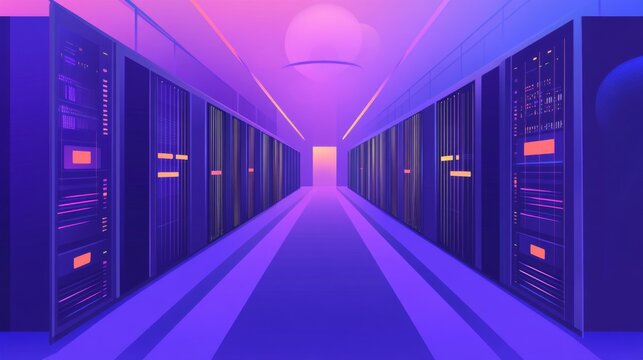 Digital Server Center in Vector Illustration Style